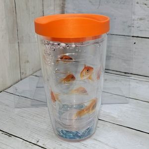 Tervis Tumbler 16oz Clear Plastic Goldfish Pattern Travel Drinkware Orange Lid